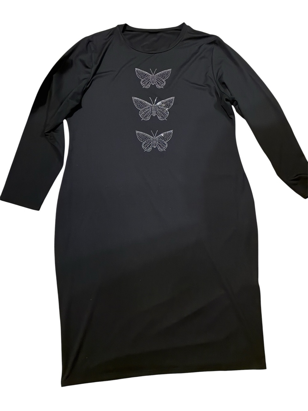 Black Long Sleeve Butterfly-Embellished Women’s Dress